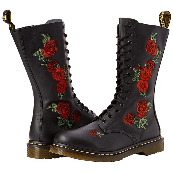 dr martens black with red roses